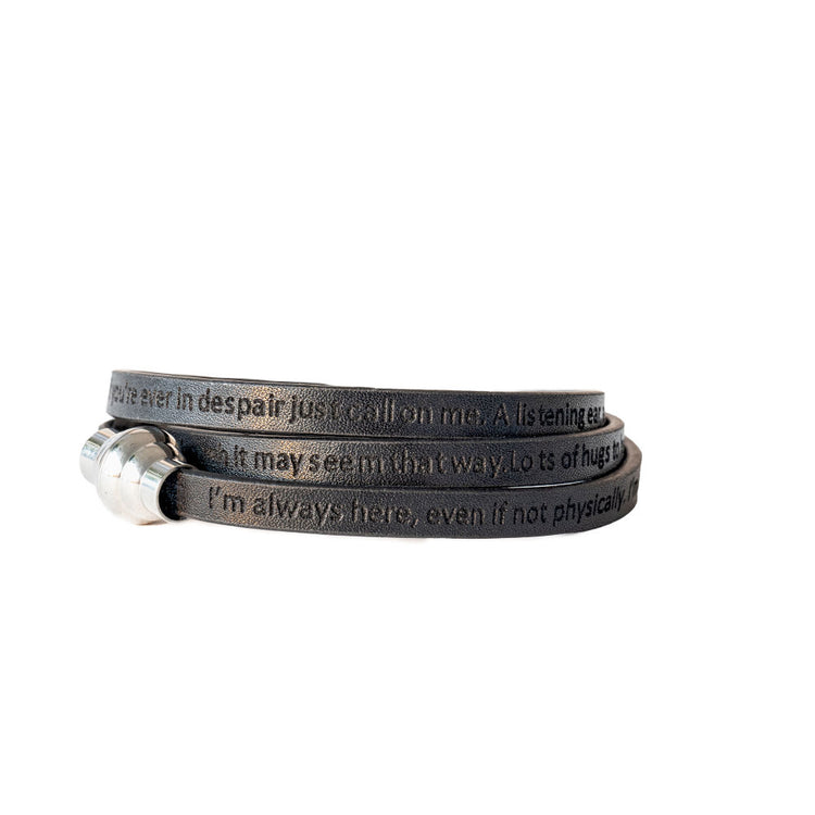 Always Here Wrap around inspirational bracelet with engraved message.