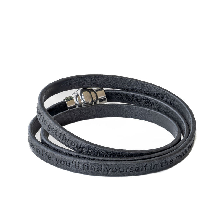 Anchored Unisex Black Vegan Leather Bracelet with Magnetic Clasp Christian Jewelry - Jewmei