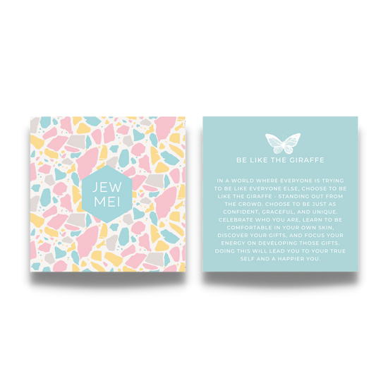 'Be Like the Giraffe' custom message on keepsake cards for Jewelry products by Jewmei