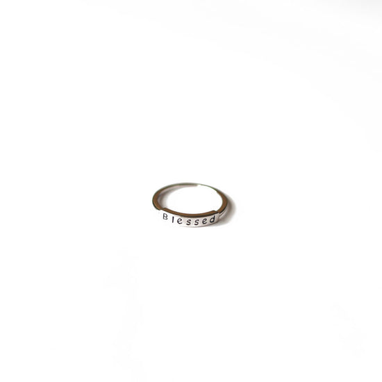 Jewmei Sterling silver ring with the words "Blessed" engraved Religious gifts for her