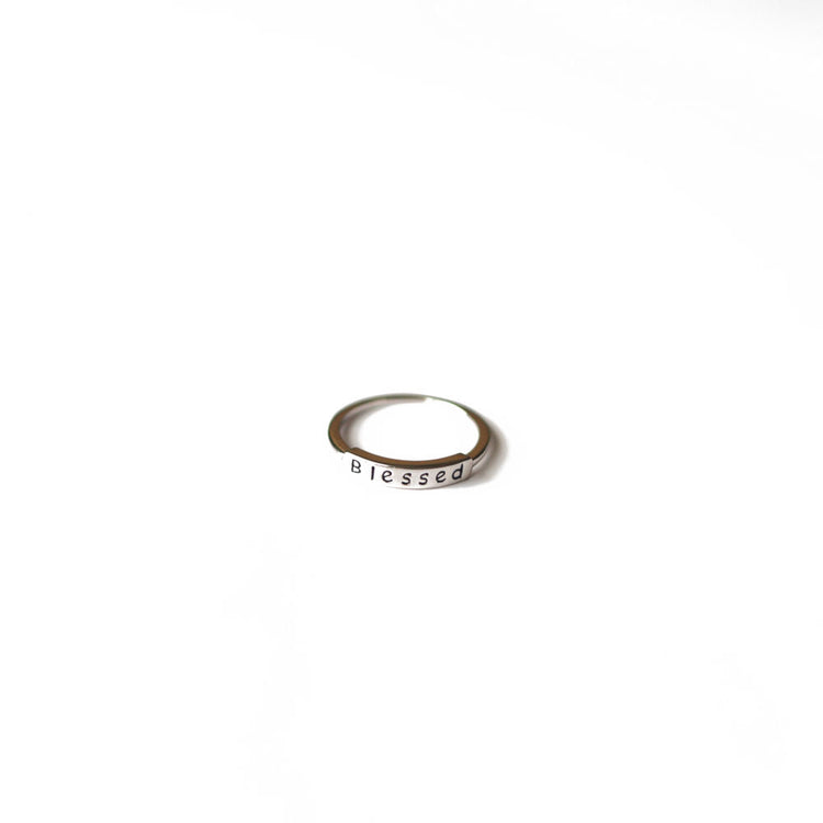 Jewmei Sterling silver ring with the words "Blessed" engraved Religious gifts for her
