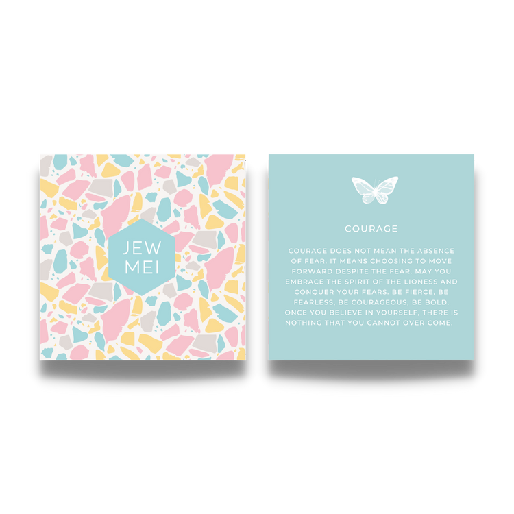 'courage' custom message on keepsake cards for inspirational jewelry products from Jewmei