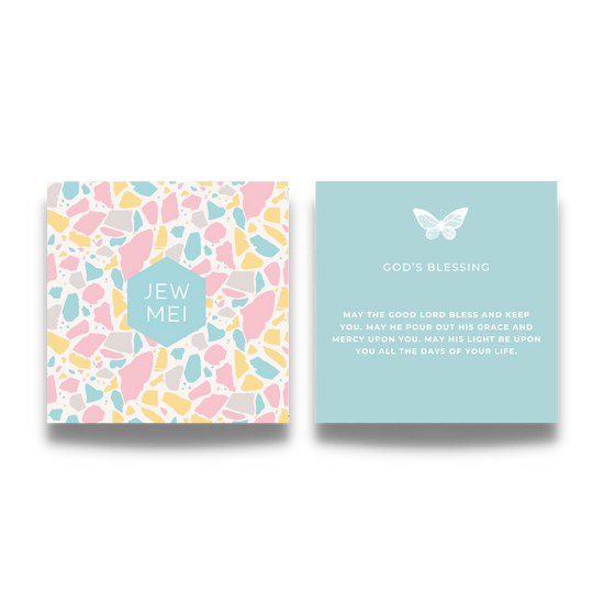 'gods blessing' custom message on keepsake cards for inspirational jewelry products from Jewmei