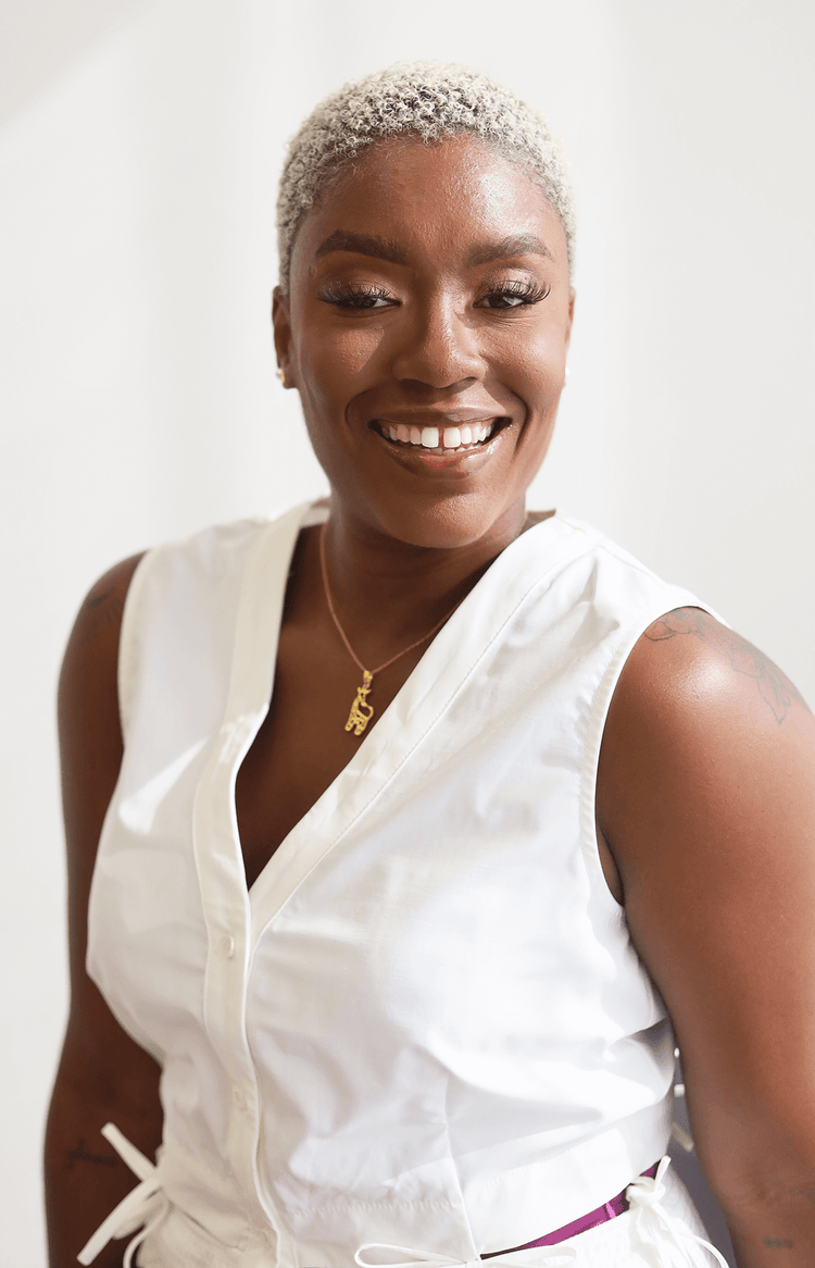 Woman wearing a pair of Giraffe Earrings