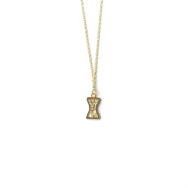 14K Gold Sterling Silver Hour Glass necklace with zircon stones
