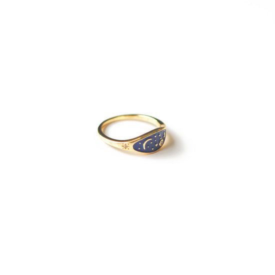 Moon and Stars Celestial Blue Enamel Ring from Jewmei