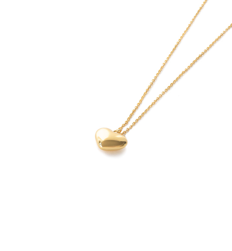 Image of a gold puffer heart necklace from Jewmei