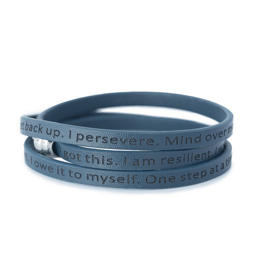 Resilient positive affirmation bracelet in queen blue – meaningful jewelry for balance and stability