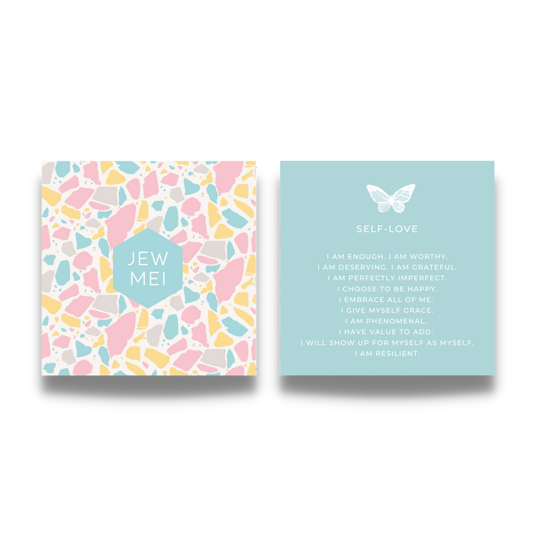 'self love' custom message on keepsake cards for Jewelry products by Jewmei