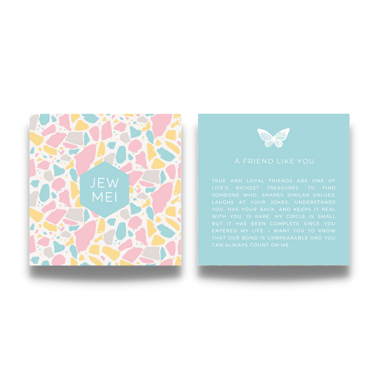 'A friend like you' custom message on keepsake cards for Jewelry products by Jewmei