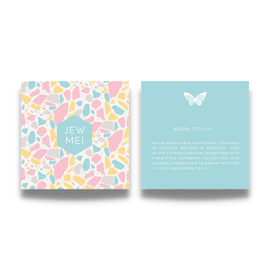 'born to fly' custom message cards for inspirational jewelry products from Jewmei
