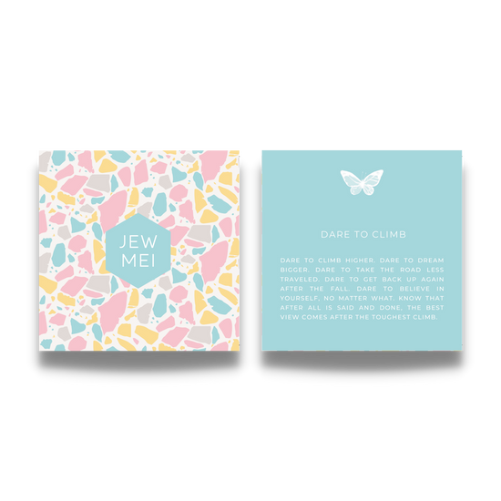 'dare to climb' custom message on keepsake cards for inspirational jewelry products from Jewmei