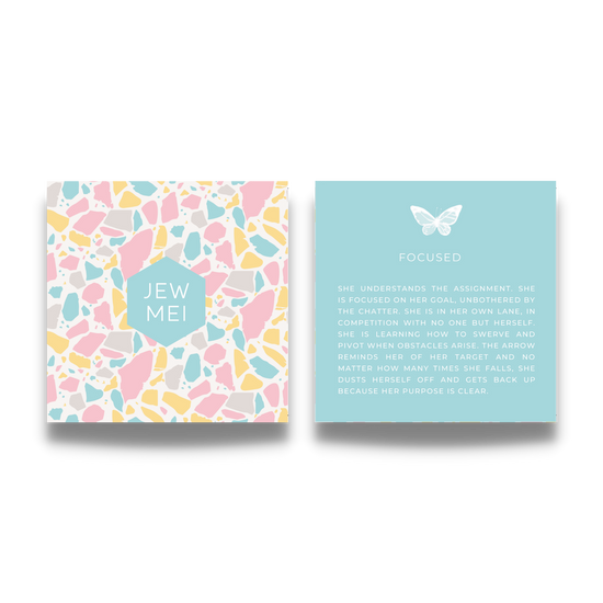 'focused' Arrow Ring custom message on keepsake cards for inspirational jewelry products from Jewmei