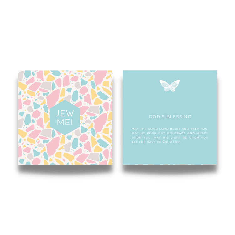 'gods blessing' custom message on keepsake cards for inspirational jewelry products from Jewmei