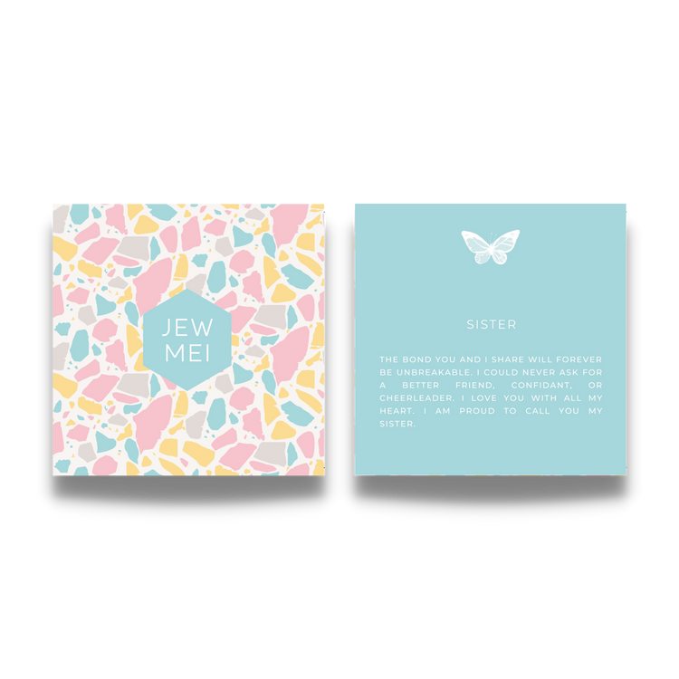 'sister' custom message cards for inspirational jewelry products from Jewmei