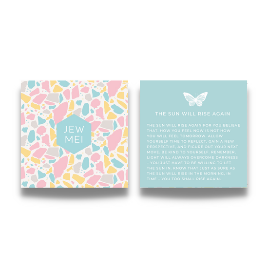 'the sun will rise again' custom message on keepsake cards for inspirational jewelry products from Jewmei
