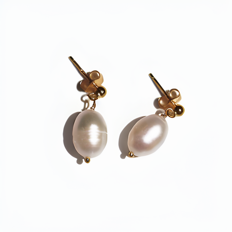 Jewmei 18K Gold Plated Pearl Drop Earrings