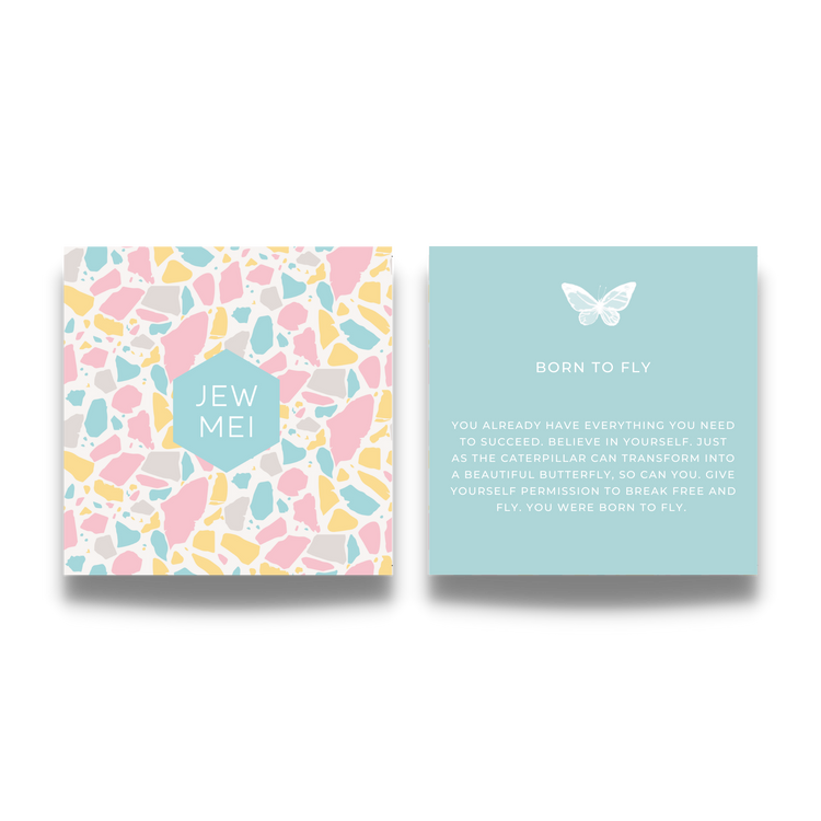 'born to fly' custom message on keepsake cards for Jewelry products by Jewmei