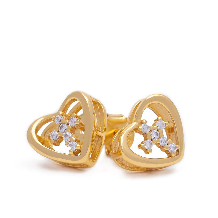 Gold Heart shaped Cross Stud earrings for women from Jewmei