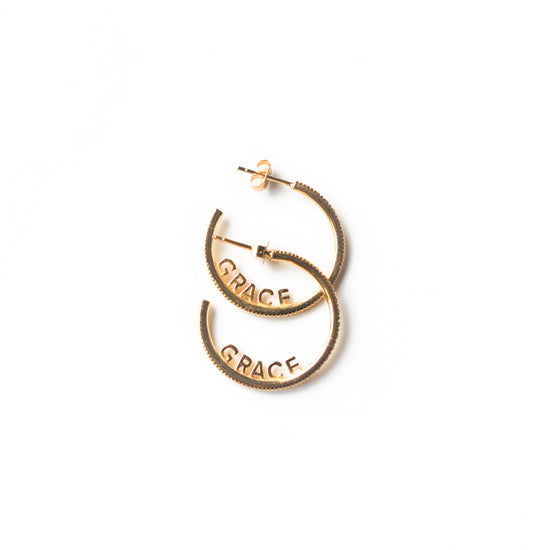 Pair of ‘Give Yourself Grace’ 18 Karat Gold over 925 Sterling Silver Stud Hoop Hypoallergenic Earrings