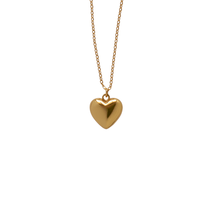 Puffed Heart Necklace, Heart of Gold