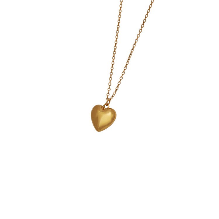 Puffed Heart Necklace, Heart of Gold