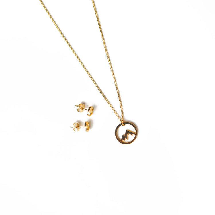 Jewmei Dare to climb 14k gold over 925 sterling silver Mountain Necklace & Earring.