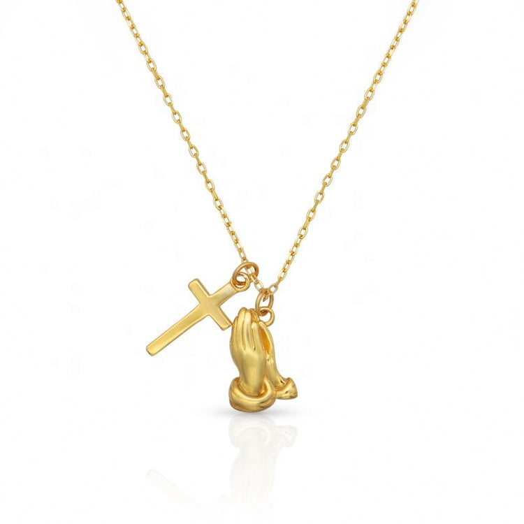 Praying hands and cross necklace